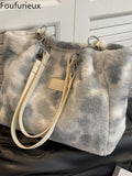 Foufurieux Large Tote Bag Women Faux Fur Big Shopper Winter Shoulder Side Bag