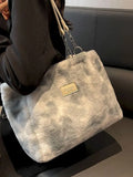 Foufurieux Large Tote Bag Women Faux Fur Big Shopper Winter Shoulder Side Bag