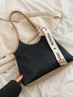 Foufurieux Large-capacity Women Shoulder Bag Pleated Style Tote Bag PU