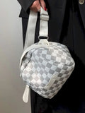 Checkerboard Canvas Shoulder Bag for Women, Large Capacity Messenger Bag