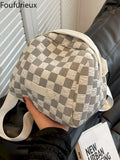Checkerboard Canvas Shoulder Bag for Women, Large Capacity Messenger Bag