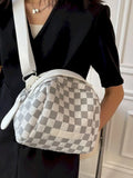 Checkerboard Canvas Shoulder Bag for Women, Large Capacity Messenger Bag