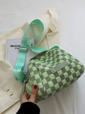Checkerboard Canvas Shoulder Bag for Women, Large Capacity Messenger Bag