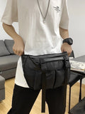 Foufurieux Messenger Bag Men Tide Chest Bag Pu Solid Large Capacity