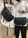Foufurieux Messenger Bag Men Tide Chest Bag Pu Solid Large Capacity