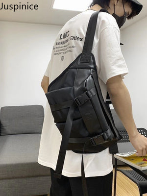 Foufurieux Messenger Bag Men Tide Chest Bag Pu Solid Large Capacity