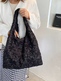 Versatile Fold Canvas Shopping Bag One Shoulder Schoolbag WOMEN