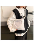 Fluffy Winter Big Shoulder Bag Love Heart Pattern Soft Plush Warm Fur Tote