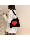 Fluffy Winter Big Shoulder Bag Love Heart Pattern Soft Plush Warm Fur Tote
