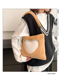 Fluffy Winter Big Shoulder Bag Love Heart Pattern Soft Plush Warm Fur Tote