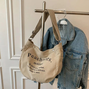 Retro Canvas Shoulder Bag Letter Print Large Capacity Messenger Bag