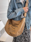Retro Canvas Shoulder Bag Letter Print Large Capacity Messenger Bag