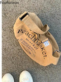 Retro Canvas Shoulder Bag Letter Print Large Capacity Messenger Bag