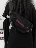 Foufurieux Waist Pack Letter Printed Chestbag Texture One Shoulder Crossb