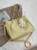 Foufurieux Women Bear Decoration Shoulder Bag Leather Big Capacity Shopper Bag