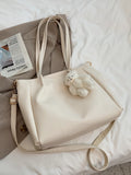Foufurieux Women Bear Decoration Shoulder Bag Leather Big Capacity Shopper Bag