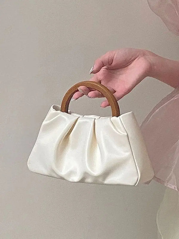 Foufurieux Women Shoulder Bag PU Leather Purse Handbag Wooden Handle Crossbody