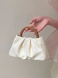 Foufurieux Women Shoulder Bag PU Leather Purse Handbag Wooden Handle Crossbody