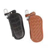 Classic Checkered Car Key Bag, PU Leather Zipper, Versatile Short Key Bag