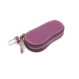 Classic Checkered Car Key Bag, PU Leather Zipper, Versatile Short Key Bag