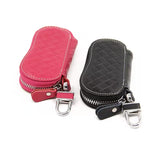 Classic Checkered Car Key Bag, PU Leather Zipper, Versatile Short Key Bag