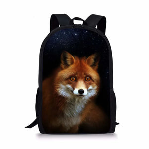 Fox Backpack College Student School Bags for Teenagers Denim Fox Printed Mochila