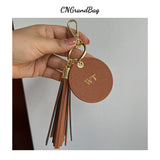 Saffiano Leather Keychain Bag Charm Tassel Pendant
