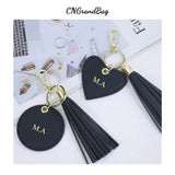 Saffiano Leather Keychain Bag Charm Tassel Pendant