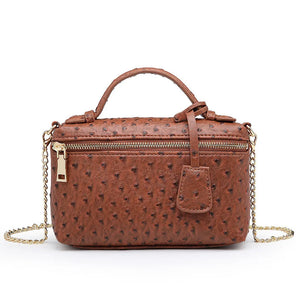 Ostrich Pattern Leather Crossbody Bag for Women Party Evening Clutch with Chain