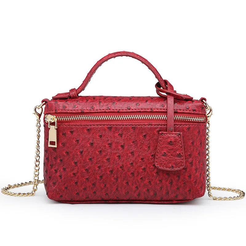 Ostrich Pattern Leather Crossbody Bag for Women Party Evening Clutch with Chain