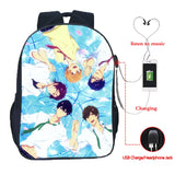 Free! Swim Club USB Charge School Bag School Backpack Casual USB Charging School