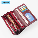Leather Women's Wallets Long Double Zipper Clutch Money Bag Purse