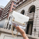 2020Women Small Square Shoulder Bag Clear Transparent PU Composite