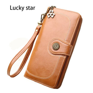 Women's Leather Long Wallet Double Zipper Clutch Bag Purse