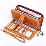 Women's Leather Long Wallet Double Zipper Clutch Bag Purse