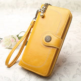 Women's Leather Long Wallet Double Zipper Clutch Bag Purse
