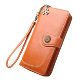 Women's Leather Long Wallet Double Zipper Clutch Bag Purse