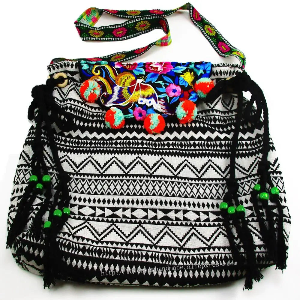 Vintage Ethnic Shoulder Hobo Embroidery Floral Cross Body Bag