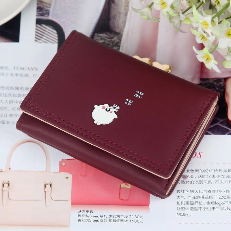 Women Short Three Fold Candy Purse Card Holder Bag Wallet