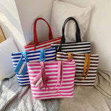Striped Canvas Large Shoulder Tote Beach Bag