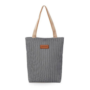 Summer Striped Canvas Beach Tote Bag