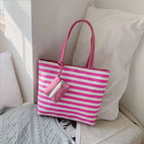 Striped Canvas Large Shoulder Tote Beach Bag