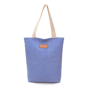 Large Striped Canvas Tote Beach Bag, Summer Shoulder Handbag