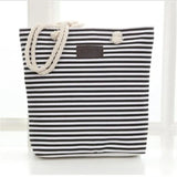 Striped Canvas Beach Tote Bag High Women Girls Shoulder Handbag