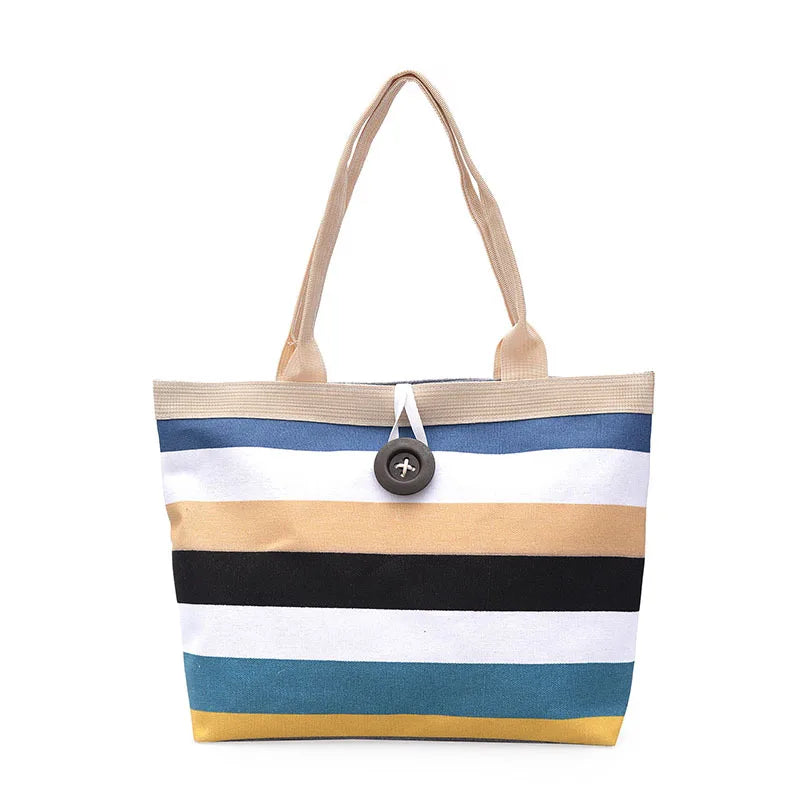 Striped Canvas Beach Tote Bag Large Summer Shoulder Handbag