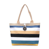 Striped Canvas Beach Tote Bag Large Summer Shoulder Handbag