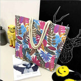 Canvas Striped Shoulder Tote Beach Bag for Women - Colored Stripes