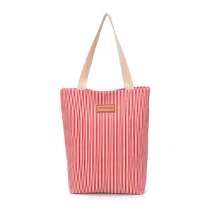 Large Striped Canvas Tote Beach Bag, Summer Shoulder Handbag