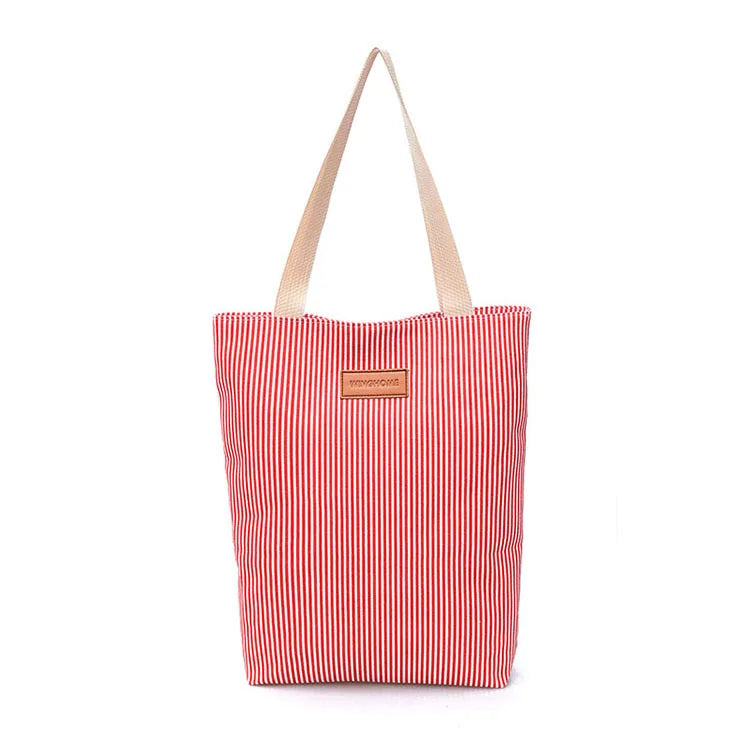 Large Striped Canvas Tote Beach Bag, Summer Shoulder Handbag