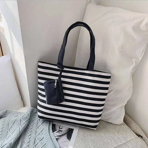 Striped Canvas Large Shoulder Tote Beach Bag